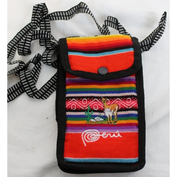 Peruvian Passport Pouch Wallet Phone Padded Native Textile Lanyard Llama Woman - Picture 1 of 5